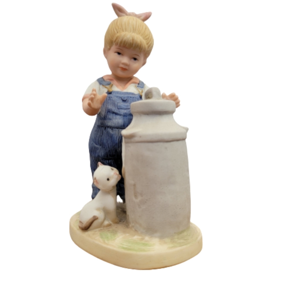 Homco Denim Days Girl with Kitten & Milkcan 1985, #1500, Home Interiors